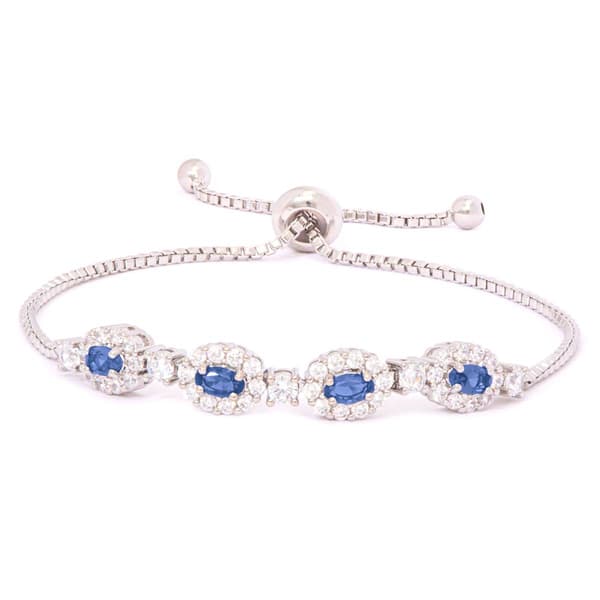 Gianni Argento Lab Sapphire/CZ Oval Adjustable Bracelet - image 