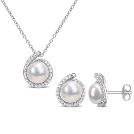 Gemstone Classics&#40;tm&#41; White Pearl & Diamond Earrings & Pendant Set