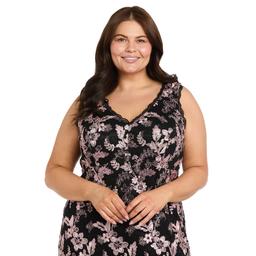 Plus Size R&M Richards Sleeveless V Neck Two Tone Floral Gown