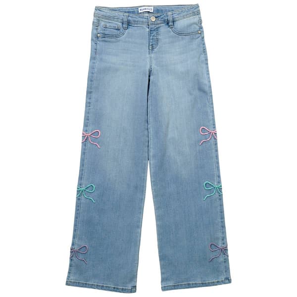 Girls (7-12) Blue Spice Wide Leg Pastel Bow Jeans - image 