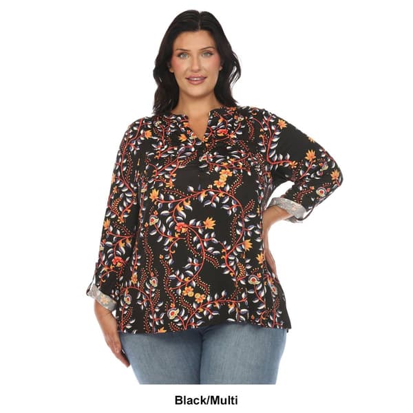 Womens White Mark Paisley V-Neck Long Sleeve Blouse