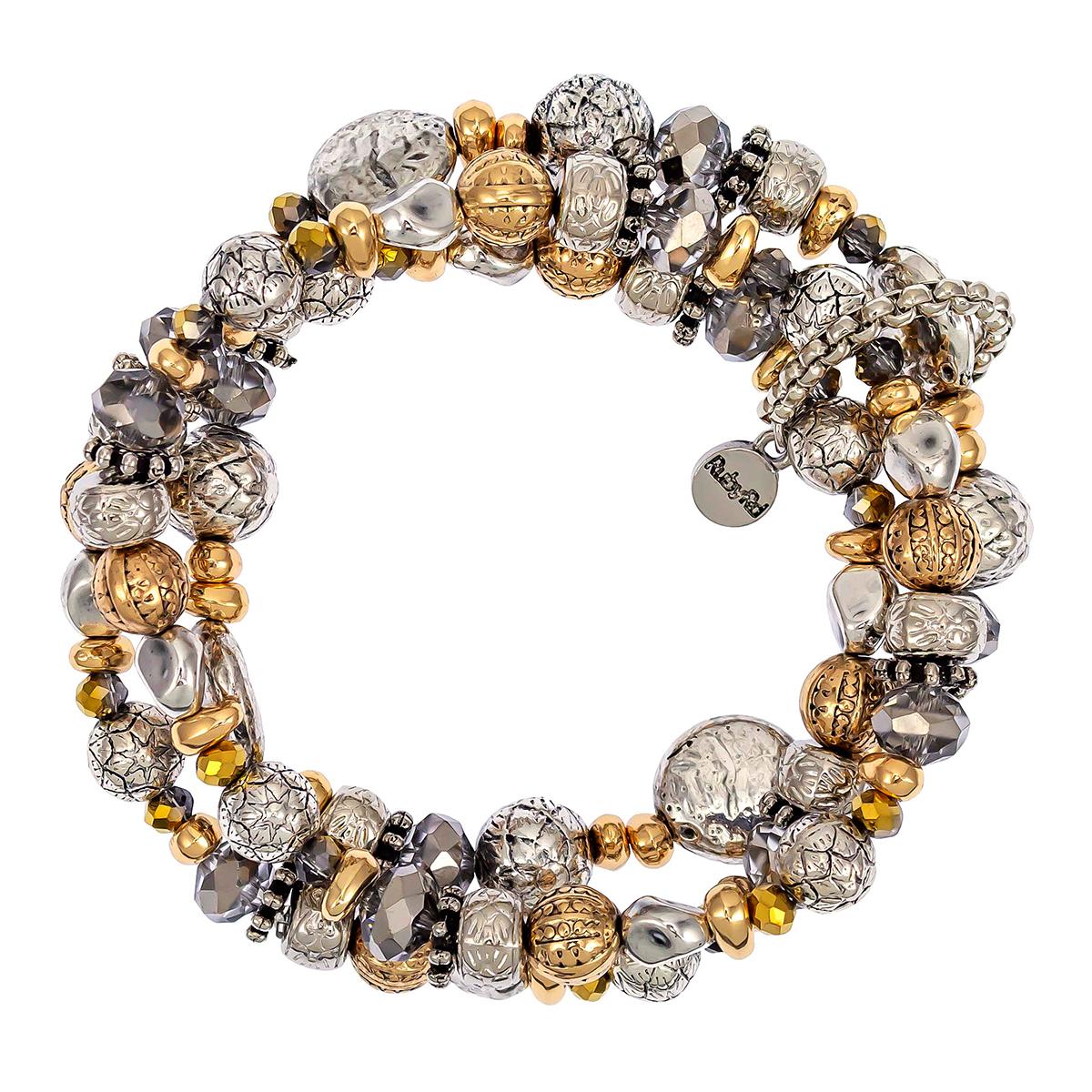 Ruby Rd. Silver-Tone 3 Row Beaded Stretch Bracelet