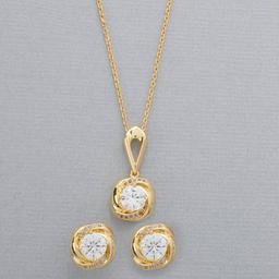 Design Collection Gold Love Knot Pave Necklace & Earring Set
