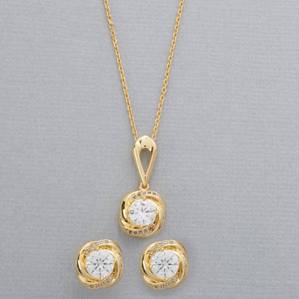 Design Collection Gold Love Knot Pave Necklace & Earring Set - image 
