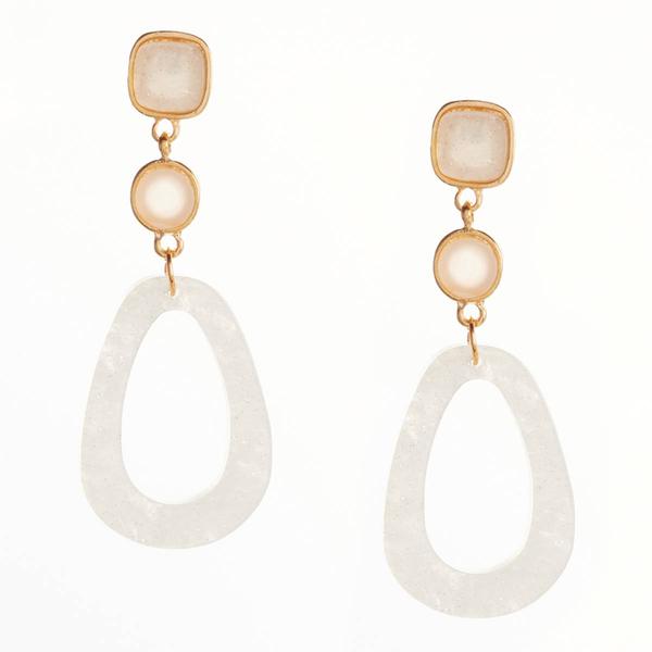 Ashley Cooper(tm)Gold Plated Marble Geo Cabs Teardrop Hoop Earrings - image 