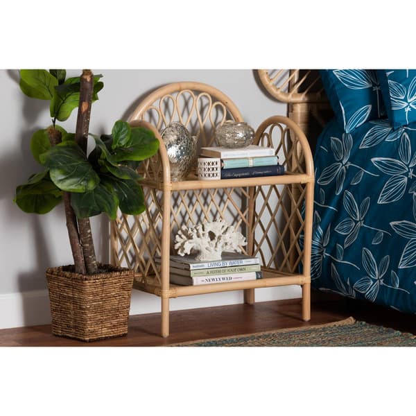 Baxton Studio Hammond Bohemian Rattan 2-Tier Display Shelf