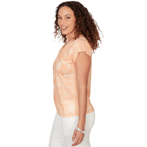 Petite Hearts of Palm Fun in the Sun Cap Sleeve Tropical Blouse