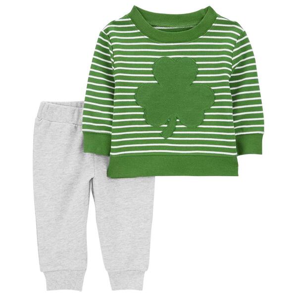 Baby Boy &#40;3-24M&#41; Carters&#40;R&#41; Shamrock Stripe Top & Solid Joggers - image 