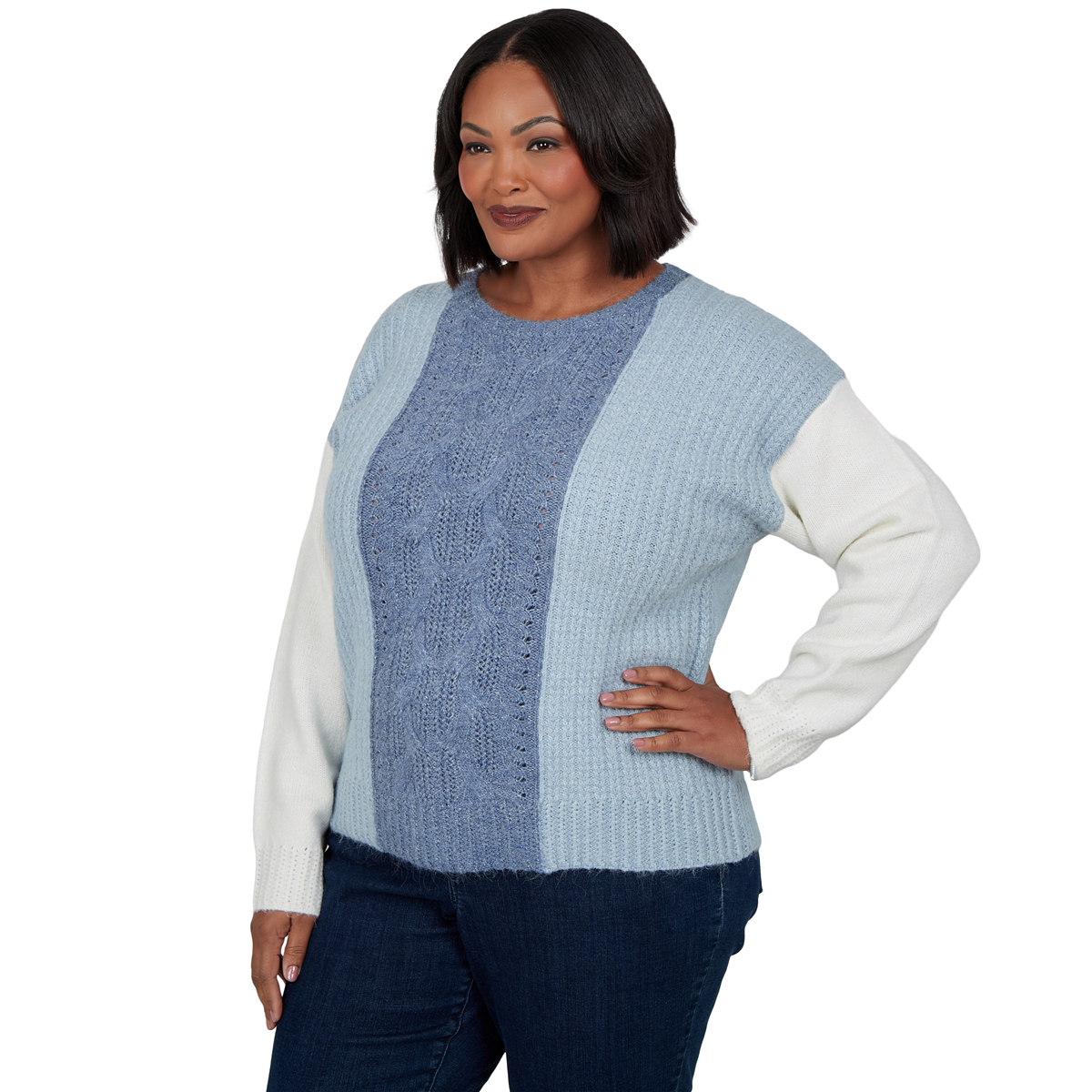 Plus Size Skye’s the Limit Icy Blue Sparkle Color Block Sweater