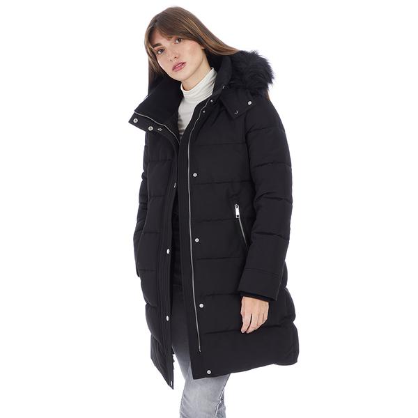 Womens Nine West Long Heavyweight Puffer Coat with Faux Fur Hood