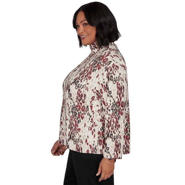 Plus Size Emaline Country Code Mock Neck Leopard Blouse