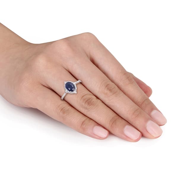Gemstones Classics™ 14kt. White Gold Sapphire & Diamond Halo Ring