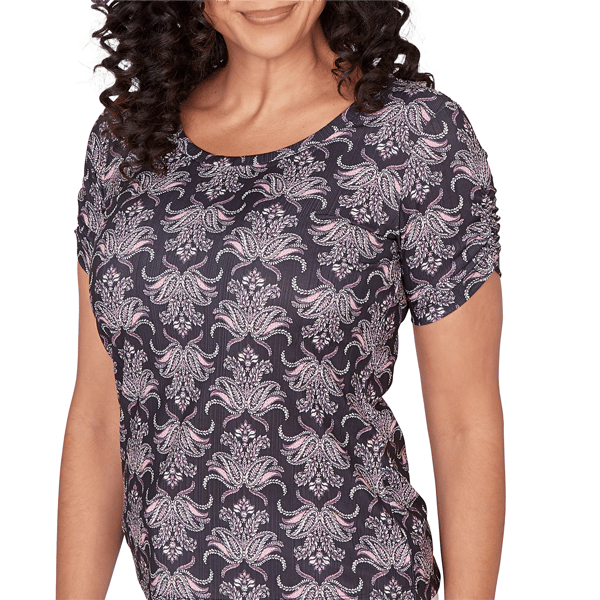Womens Emaline Key Items Ruched Short Sleeve Jacquard Blouse