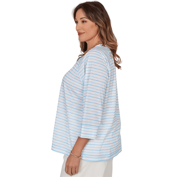 Plus Size Hearts of Palm Aqua Fresh 3/4 Sleeve Palm Tree Tee