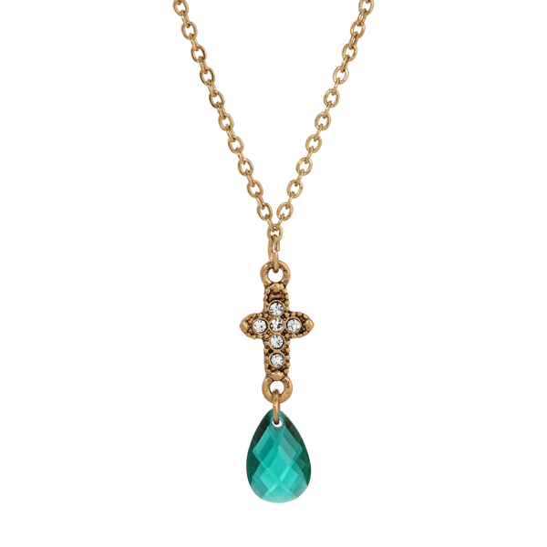 Symbols of Faith Gold-Tone Crystal Cross Drop Necklace - image 