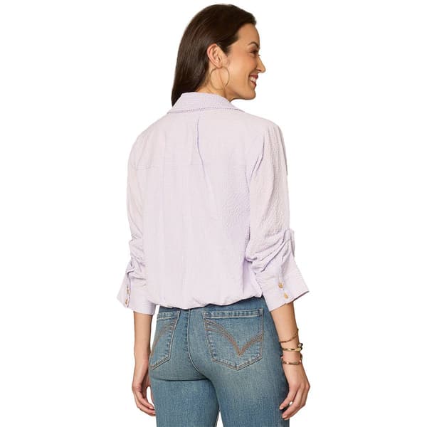 Petite Democracy 3/4 Tucked Sleeve Button Down Blouse