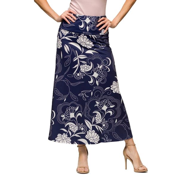 Womens 24/7 Comfort Apparel Navy Floral A Line Maxi Skirt