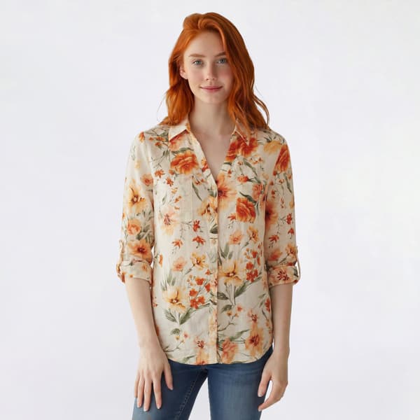 Juniors A.Byer Floral Linen Button Down - image 