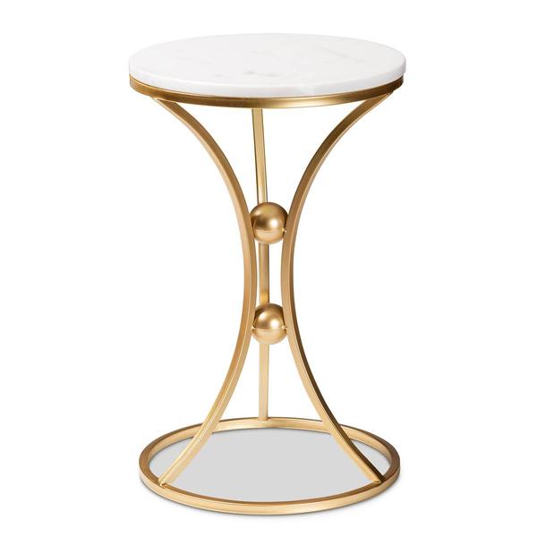 Baxton Studio Tarmon Gold Metal End Table w/ Marble Tabletop