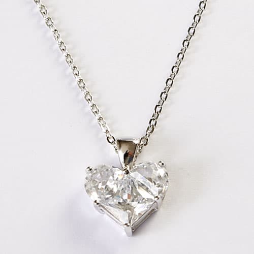 Cubic Zirconia Silver Heart Pendant Necklace - image 