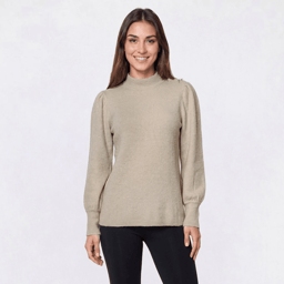 Womens Como Blu Long Sleeve Mock Neck Shoulder Detail Sweater