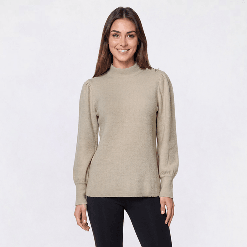 Womens Como Blu Long Sleeve Mock Neck Shoulder Detail Sweater
