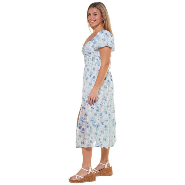 Juniors Trixxi Chiffon Puff Sleeve Twist Front Midi Dress