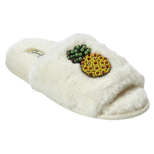 Womens Jessica Simpson Fruit Beaded Icon Plush Slide Slippers - image 
