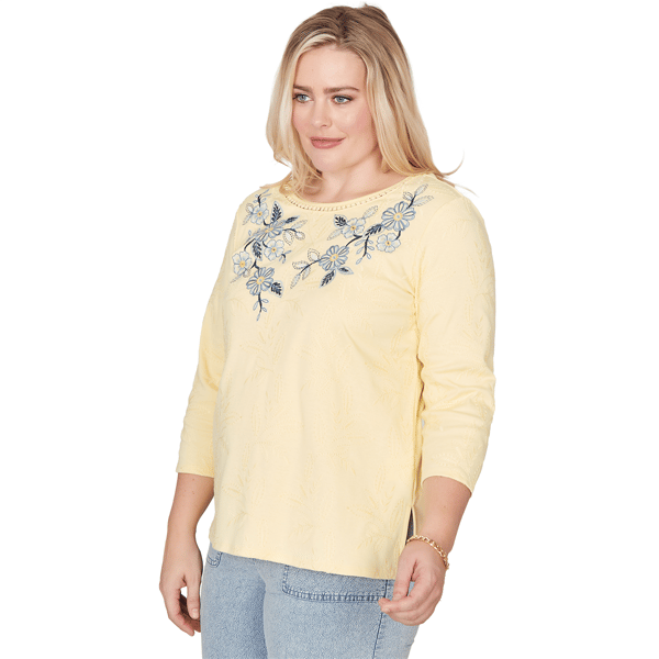 Womens Alfred Dunner Out Of The Blue Floral Embroidery Blouse
