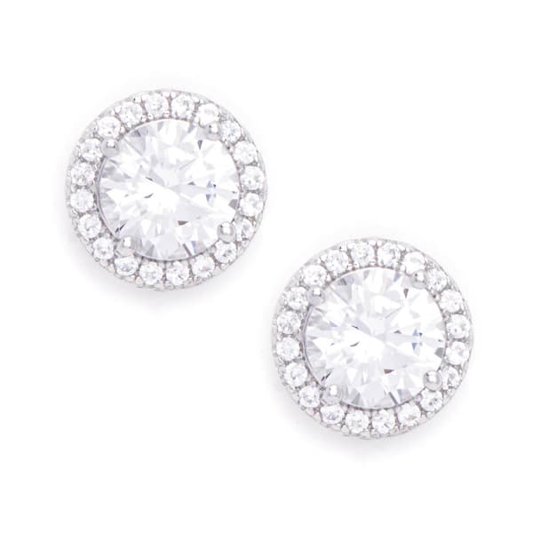 Gianni Argento White Sapphire Round Halo Stud Earrings - image 