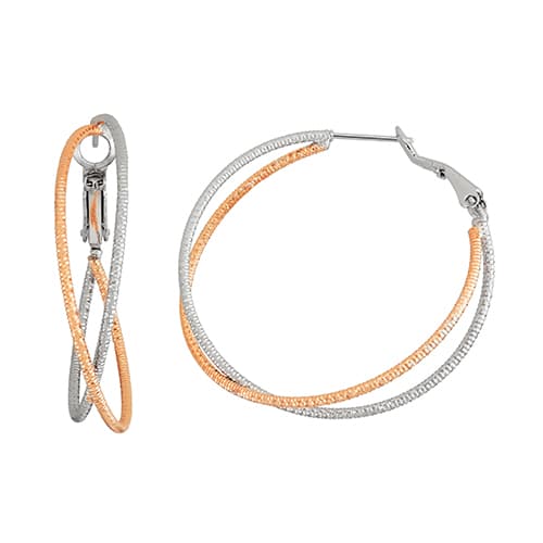 Fine Faux Rose Gold & Rhodium Plated Hoop Earrings - image 