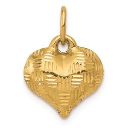 Gold Classics(tm) 14kt. Basket Weave Pattern 3D Heart Pendant
