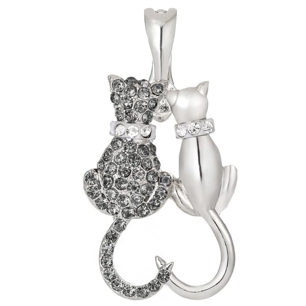 Wearable Art Antique Silver-Tone & Grey Loving Cats Enhancer - image 