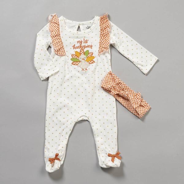 Baby Girl &#40;3-9M&#41; Baby Essentials&#40;R&#41; Thanksgiving Footie w/Headband - image 