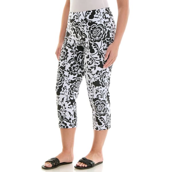 Womens Zac & Rachel Pull On Black Floral Millennium Capris