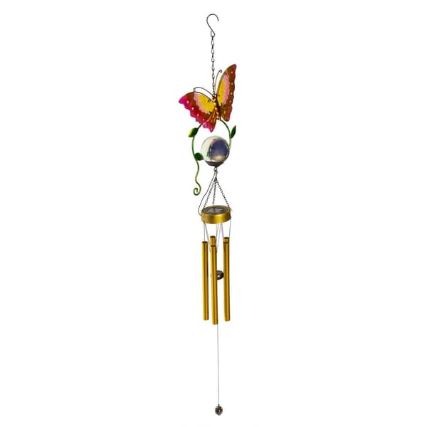 Alpine Solar Orange Butterfly Wind Chime w/ LED Lights - image 