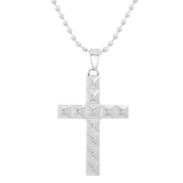 Mens Stainless Steel Studded Cross Pendant Necklace - image 