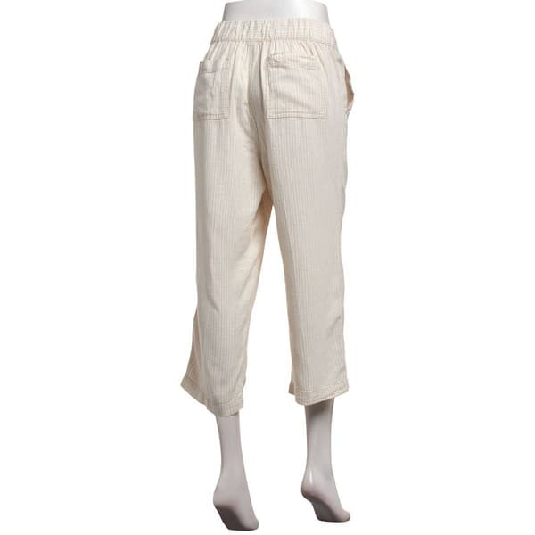 Womens Per Se Drawstring Waist Wide Leg Stripe Linen Capris