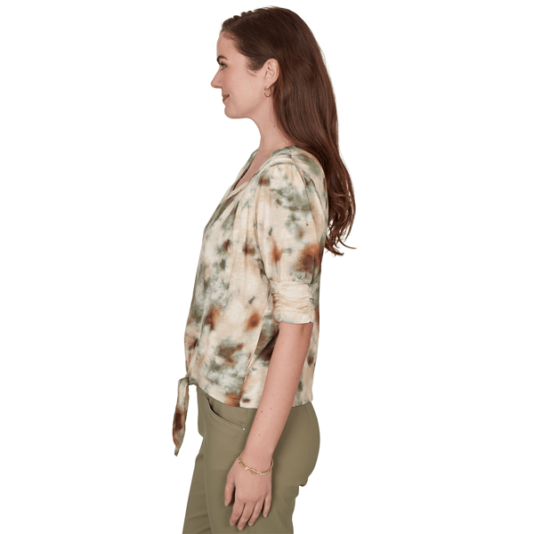 Womens Skye’s the Limit Key Items Elbow Sleeve Tie Dye Blouse