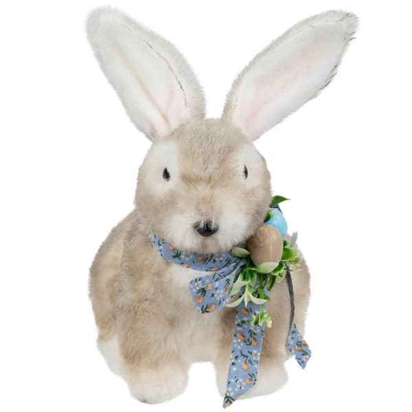 Northlight Seasonal Plush Rabbit with Blue Bow Easter Figurine