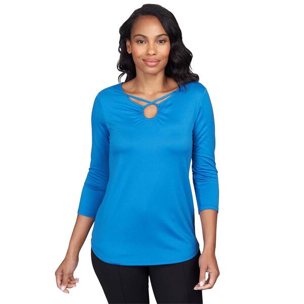 Petite Ruby Rd. Fall Wonders Criss Cross Neck Solid Jersey Top - image 