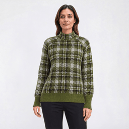Womens Inner Circle Long Raglan Sleeve Plaid Mock Neck Sweater