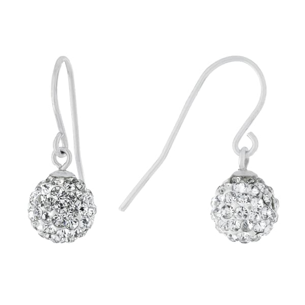 Sterling Silver 8mm Clear Pave Crystal Ball Drop Earrings - image 