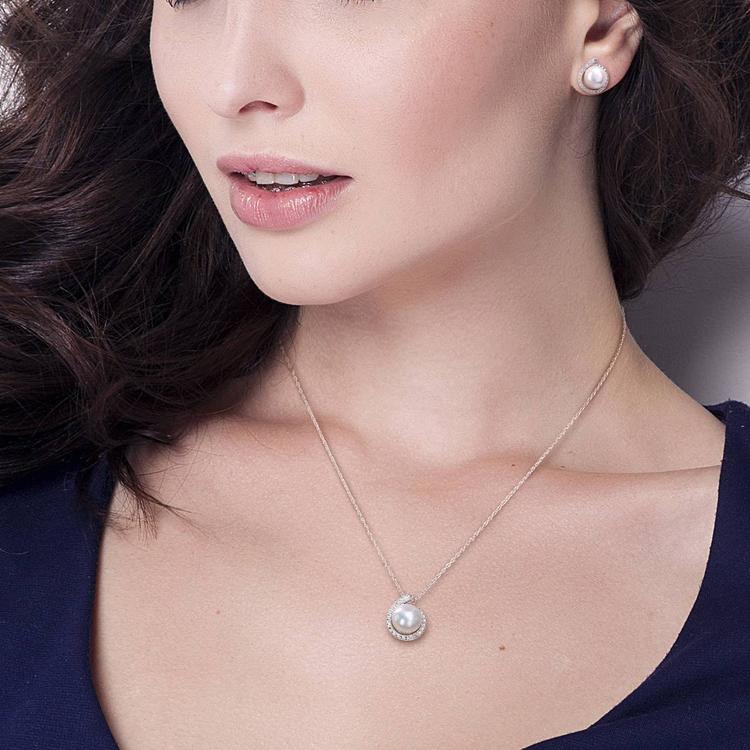 Gemstone Classics™ White Pearl & Diamond Earrings & Pendant Set