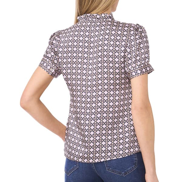 Womens Cece Short Sleeve Ruffle V Neck Diamond Blouse