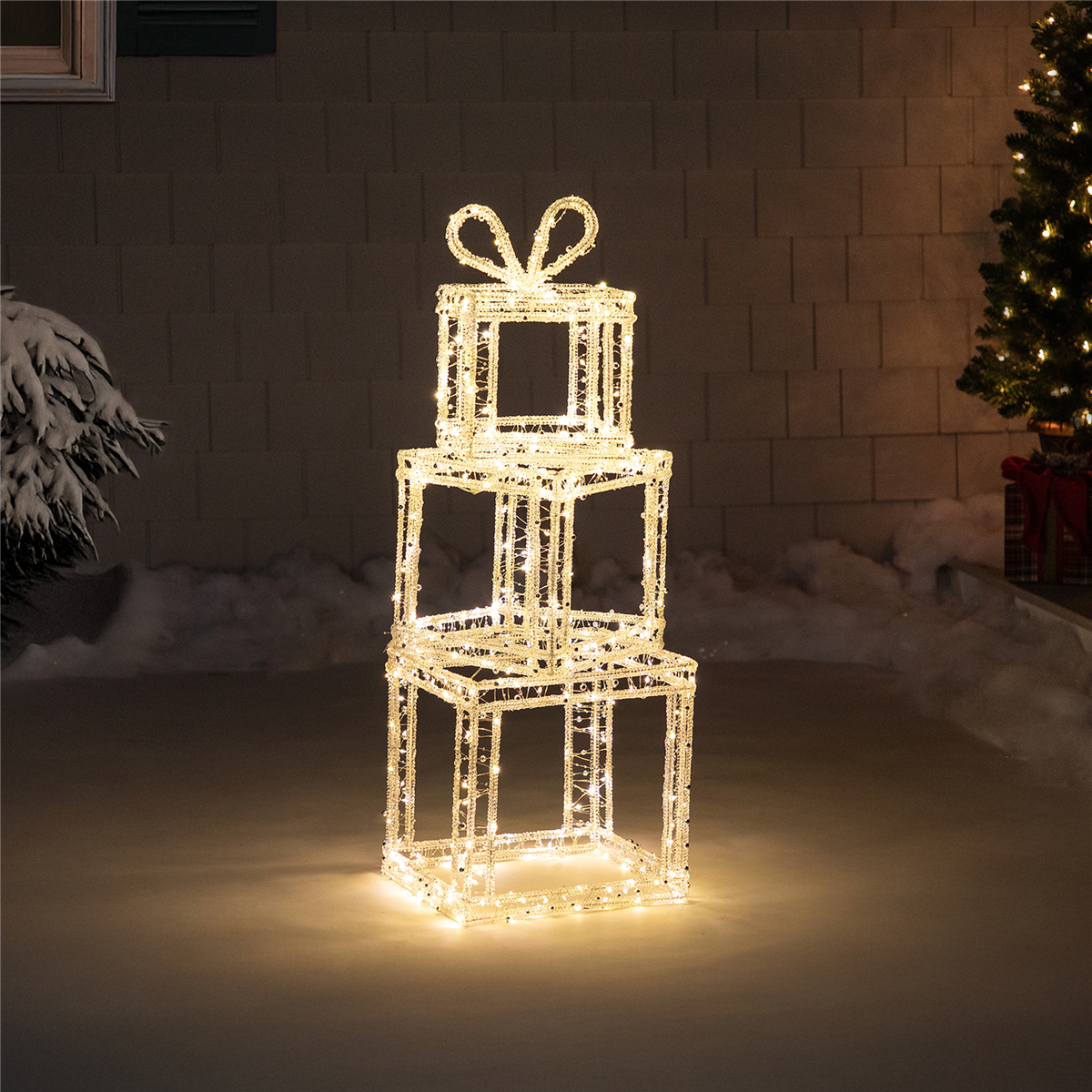 Northlight LED Lighted Icy Gift Box Tower Christmas Yard Decor