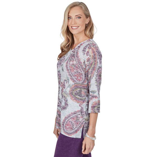 Petite Alfred Dunner Vail 3/4 Sleeve V-Neck Paisley Blouse