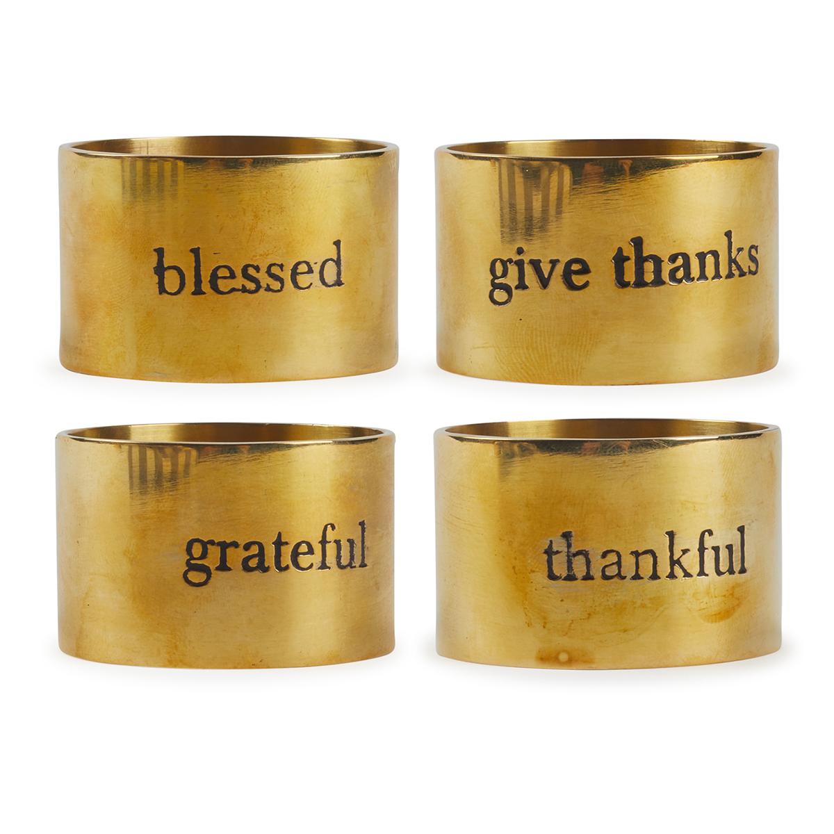 DII® Always Grateful Stamped Napkin Rings Set Of 4