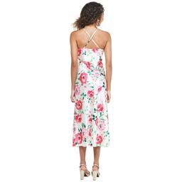 Juniors Emerald Sundae Floral Satin Twist Front Midi A-Line Dress