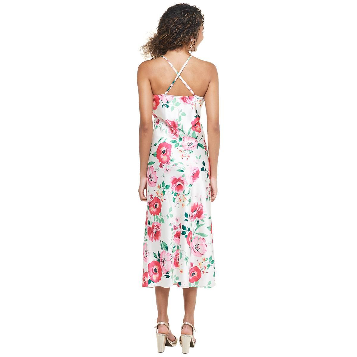 Juniors Emerald Sundae Floral Satin Twist Front Midi A-Line Dress